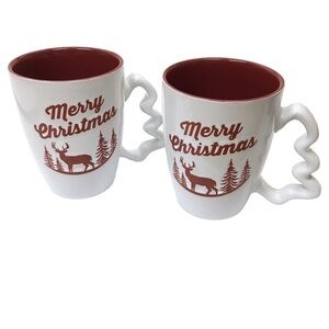 Set of 2 Merry Christmas Coffee Hot Cocoa Mugs Deer Trees 12oz California Pantry
